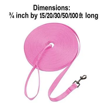 Hi Kiss Dog/Puppy Obedience Recall Training Agility Lead - 15ft 20ft 30ft 50ft 100ft Training Leash - Great for Training, Play, Camping, or Backyard - Pink 20ft