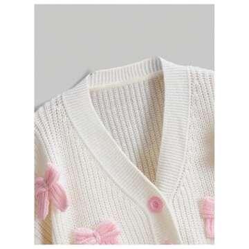 GORGLITTER Women's Cute Bow Cardigan Sweater Long Sleeve V Neck Button Down Pullover Top Apricot Large