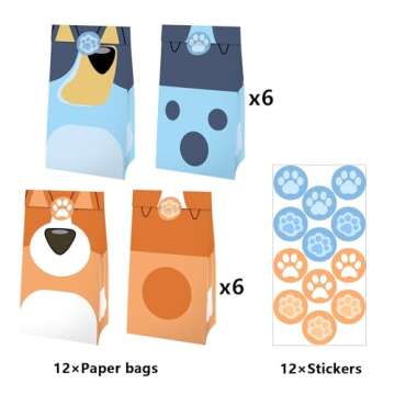 guwada Cartoon Blue Dog Party Candy Bags 12Pack, Dog Family Goodie Gift Bags for Kids Boys Girls, Blue Dog Theme Birthday Party Supplies Baby Shower Decorations