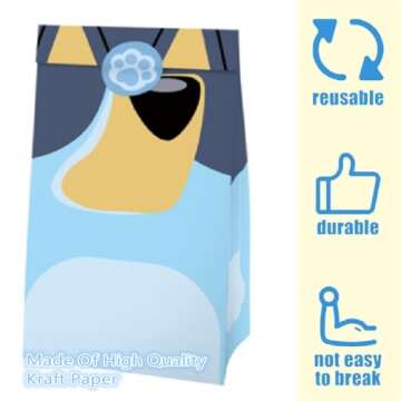 guwada Cartoon Blue Dog Party Candy Bags 12Pack, Dog Family Goodie Gift Bags for Kids Boys Girls, Blue Dog Theme Birthday Party Supplies Baby Shower Decorations