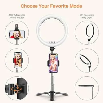 Portable Travel Selfie Ring Light - 10.2" Foldable & Extendable LED Desk Ring Light with Tripod Stand & Phone Holder, Circle Light Ring for Phone for Photography, Live Streaming, Photo, Zoom Meetings