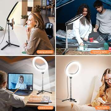 Portable Travel Selfie Ring Light - 10.2" Foldable & Extendable LED Desk Ring Light with Tripod Stand & Phone Holder, Circle Light Ring for Phone for Photography, Live Streaming, Photo, Zoom Meetings
