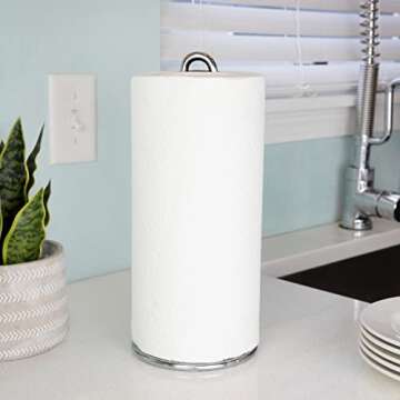 Spectrum Diversified Euro Paper Towel Holder Countertop, Chrome - Sturdy Paper Towel Dispenser for Kitchen & Dining Table - Countertop Paper Towel Stand for Easy Dispensing & Organization