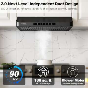 Under Cabinet Range Hood 30 inch, VIKIO HOME Hood Vents for Kitchen, Vent Hoods 30 inches with 980 C...