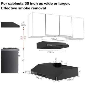 VIKIO HOME 30 inch Under Cabinet Range Hood with 980 CFM Performance