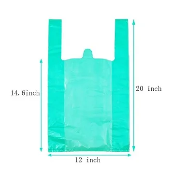 LazyMe T-Shirt Carry-Out Bags Plastic Grocery Bags with Handles Shopping Bags in Bulk Restaurant Bags, Standard Supermarket Size,12 x 20 inch (50 Pcs, Lake Blue)