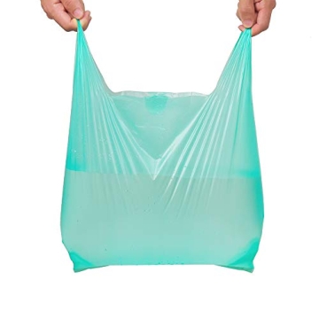 LazyMe T-Shirt Carry-Out Bags Plastic Grocery Bags with Handles Shopping Bags in Bulk Restaurant Bags, Standard Supermarket Size,12 x 20 inch (50 Pcs, Lake Blue)
