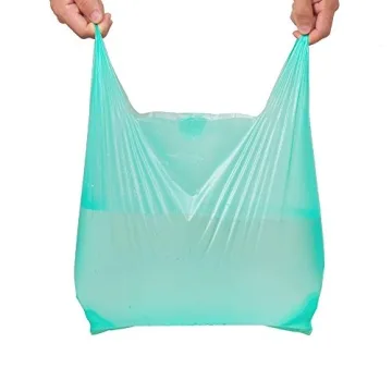 LazyMe T-Shirt Carry-Out Bags Plastic Grocery Bags with Handles Shopping Bags in Bulk Restaurant Bags, Standard Supermarket Size,12 x 20 inch (50 Pcs, Lake Blue)