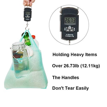 LazyMe T-Shirt Carry-Out Bags Plastic Grocery Bags with Handles Shopping Bags in Bulk Restaurant Bags, Standard Supermarket Size,12 x 20 inch (50 Pcs, Lake Blue)