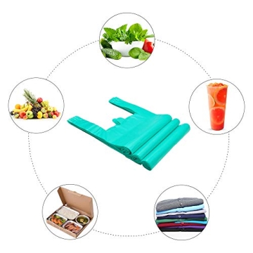 LazyMe T-Shirt Carry-Out Bags Plastic Grocery Bags with Handles Shopping Bags in Bulk Restaurant Bags, Standard Supermarket Size,12 x 20 inch (50 Pcs, Lake Blue)