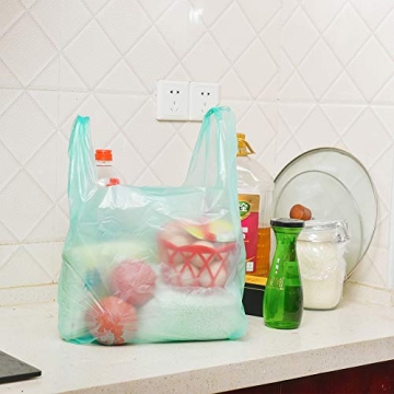 LazyMe T-Shirt Carry-Out Bags Plastic Grocery Bags with Handles Shopping Bags in Bulk Restaurant Bags, Standard Supermarket Size,12 x 20 inch (50 Pcs, Lake Blue)