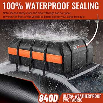 Car Rooftop Cargo Carrier Bag, 21 Cubic Feet 100% Waterproof Heavy Duty 840D Car Roof Bag for All Ve...