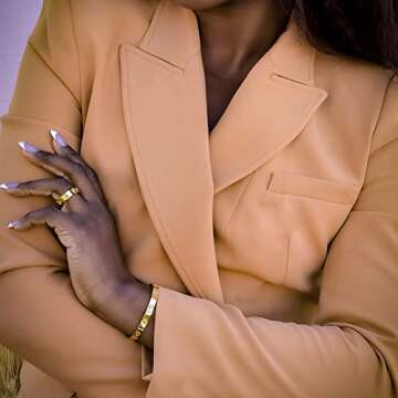 WISTIC Gold Bangle for Women Four Leaf Clover Polished Chunky Bracelets for MenStainless Steel Gold ...