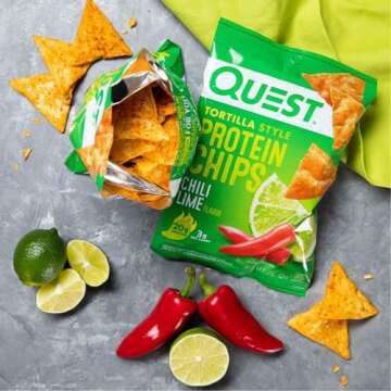 Quest Nutrition Tortilla Style Protein Chips, Chili Lime, Low Carb, Gluten Free, Baked, 1.1 Ounce (Pack of 8)