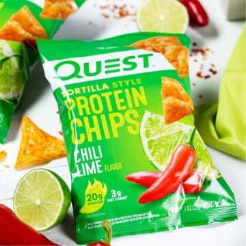 Quest Nutrition Tortilla Style Protein Chips, Chili Lime, Low Carb, Gluten Free, Baked, 1.1 Ounce (Pack of 8)
