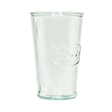 Amici Home Jus de Fruits Glass | 11 Oz | Italian Made, Clear Recycled Glass with Green Tint | Cute Glass with Embossed Design for Water, Fruit Juice, Cocktails, Fresh Drinks (Set of 6)