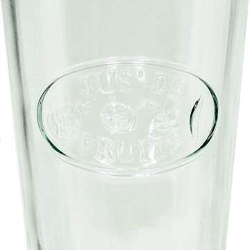 Amici Home Jus de Fruits Glass | 11 Oz | Italian Made, Clear Recycled Glass with Green Tint | Cute Glass with Embossed Design for Water, Fruit Juice, Cocktails, Fresh Drinks (Set of 6)