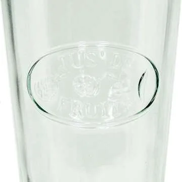 Amici Home Jus de Fruits Glass | 11 Oz | Italian Made, Clear Recycled Glass with Green Tint | Cute Glass with Embossed Design for Water, Fruit Juice, Cocktails, Fresh Drinks (Set of 6)