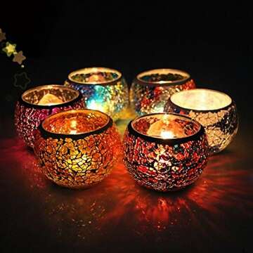 Loving5 Candle Holder/Mosaic Tea Light Candlestick, Votive Tealight Candle Lamps, Artwork Handmade Glass for Home/Valentine Décor Christmas Wedding Party Gift (15)