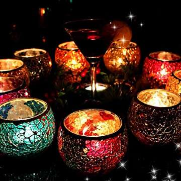 Loving5 Candle Holder/Mosaic Tea Light Candlestick, Votive Tealight Candle Lamps, Artwork Handmade Glass for Home/Valentine Décor Christmas Wedding Party Gift (15)