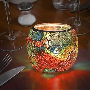 Loving5 Candle Holder/Mosaic Tea Light Candlestick, Votive Tealight Candle Lamps, Artwork Handmade Glass for Home/Valentine Décor Christmas Wedding Party Gift (15)