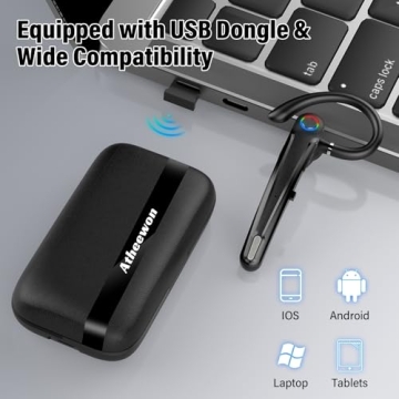 Atheewon Bluetooth Headset V5.4, 115H Playtime Wireless Bluetooth Earpiece with Dual Mic Noise Cance...