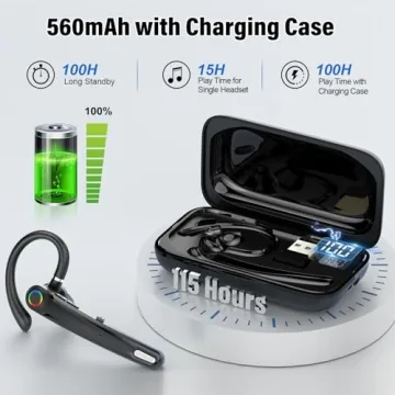 Atheewon Bluetooth Headset V5.4, 115H Playtime Wireless Bluetooth Earpiece with Dual Mic Noise Cancelling Computer Headset Hand Free Headphones for Trucker, Driver, Office, Home, Work, Business