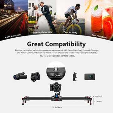 NEEWER 31.5"/80cm Motorized Camera Slider, App Wireless Control Carbon Fiber Dolly Rail Slider, Support Video Mode, Time Lapse Photography, Horizontal, Tracking and 120° Panoramic Shooting (ER1-80)