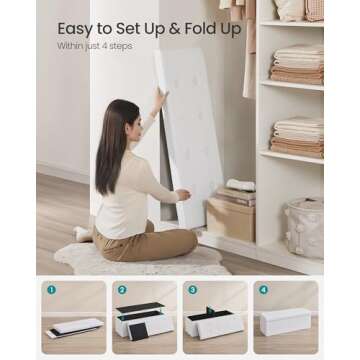 SONGMICS 43 Inches Folding Storage Ottoman Bench, Storage Chest, Footrest, Coffee Table, Padded Seat, Faux Leather, Holds up to 660 lb, White ULSF702