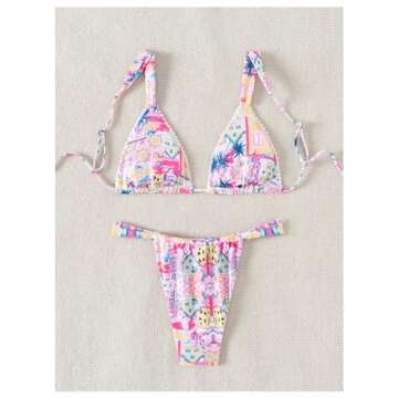 Generic Women's High Waisted Bikini Set Floral Print Spaghetti Strap Smocked Wireless Bathing Suit S...