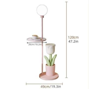 Flower Side Table, Creative End Table, Bedside Table with Adjustable Light, Funky Resin Coffee Table for Living Room, Bedroom, Patio(Pink)