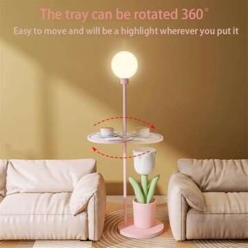 Flower Side Table, Creative End Table, Bedside Table with Adjustable Light, Funky Resin Coffee Table for Living Room, Bedroom, Patio(Pink)