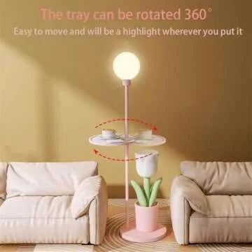 Flower Side Table, Creative End Table, Bedside Table with Adjustable Light, Funky Resin Coffee Table for Living Room, Bedroom, Patio(Pink)