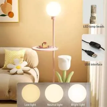 Flower Side Table, Creative End Table, Bedside Table with Adjustable Light, Funky Resin Coffee Table for Living Room, Bedroom, Patio(Pink)