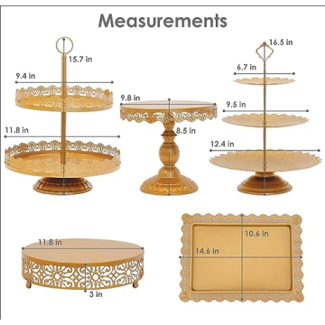 Tiered Cake Stand 5 Pc. Set with 3-Tier, 2-Tier, and Round Displays, Pedestal Dessert Stands, and Square Serving Tray Platter for Cupcakes, Pies, Cookies, Pastries, and Snacks