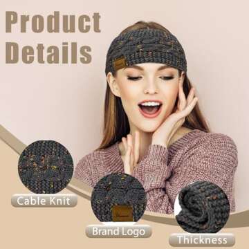 YSense Womens Ear Warmer Headband Cable Knit Winter Headbands Fleece Lined Ear Warmers Stocking Stuf...