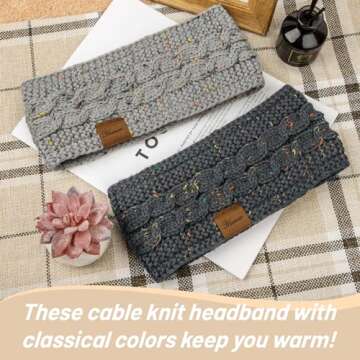 YSense Womens Ear Warmer Headband Cable Knit Winter Headbands Fleece Lined Ear Warmers Stocking Stuffers Gifts for Women