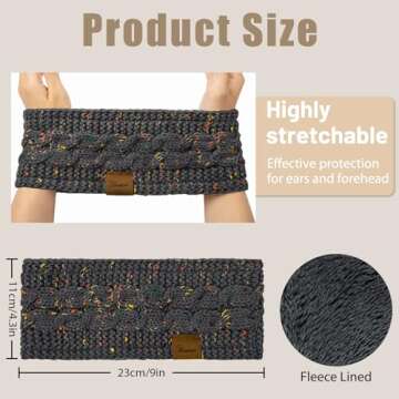 YSense Womens Ear Warmer Headband Cable Knit Winter Headbands Fleece Lined Ear Warmers Stocking Stuffers Gifts for Women