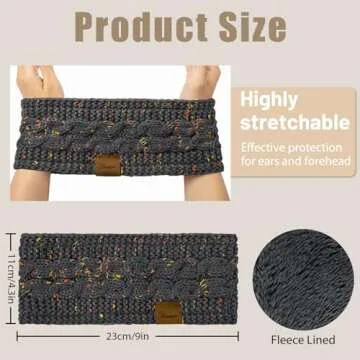 YSense Womens Ear Warmer Headband Cable Knit Winter Headbands Fleece Lined Ear Warmers Stocking Stuffers Gifts for Women
