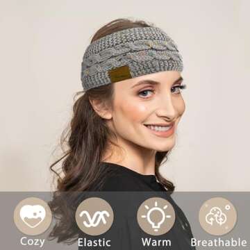 YSense Womens Ear Warmer Headband Cable Knit Winter Headbands Fleece Lined Ear Warmers Stocking Stuffers Gifts for Women