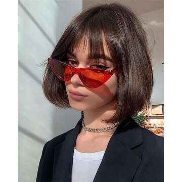 GIFIORE Retro Vintage Narrow Cat Eye Sunglasses for Women Clout Goggles Plastic Frame Glasses (Red)