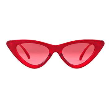 GIFIORE Retro Vintage Narrow Cat Eye Sunglasses for Women Clout Goggles Plastic Frame Glasses (Red)