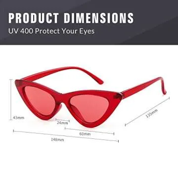 GIFIORE Retro Vintage Narrow Cat Eye Sunglasses for Women Clout Goggles Plastic Frame Glasses (Red)