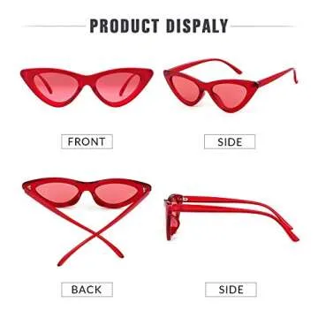 GIFIORE Retro Vintage Narrow Cat Eye Sunglasses for Women Clout Goggles Plastic Frame Glasses (Red)