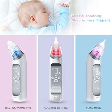 Nasal Aspirator for Baby, Kids Nose Suction Device with Food Grade Silicone Mouthpiece 3 Suction Modes and Advanced Soothing Music and Lighting , Electric Nasal Aspirator for Toddler - Rechargeable