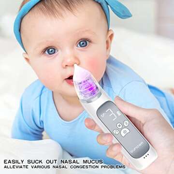 Nasal Aspirator for Baby, Kids Nose Suction Device with Food Grade Silicone Mouthpiece 3 Suction Modes and Advanced Soothing Music and Lighting , Electric Nasal Aspirator for Toddler - Rechargeable