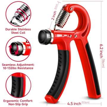 Hand Grip Strengthener Workout Kit (5 Pack) FitBeast Forearm Grip Adjustable Resistance Hand Gripper...