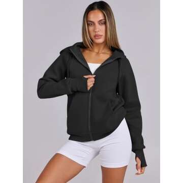 ANRABESS Womens Zip Up Hoodies Fleece Jackets Long Sleeve Sweatshirts Pockets Casual Fall Fashion Preppy Outfits Y2k Clothes Black Medium