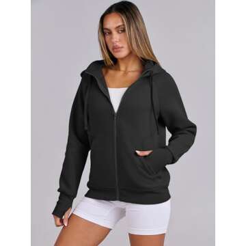 ANRABESS Womens Zip Up Hoodies Fleece Jackets Long Sleeve Sweatshirts Pockets Casual Fall Fashion Preppy Outfits Y2k Clothes Black Medium