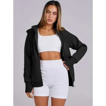 ANRABESS Womens Zip Up Hoodies Fleece Jackets Long Sleeve Sweatshirts Pockets Casual Fall Fashion Preppy Outfits Y2k Clothes Black Medium